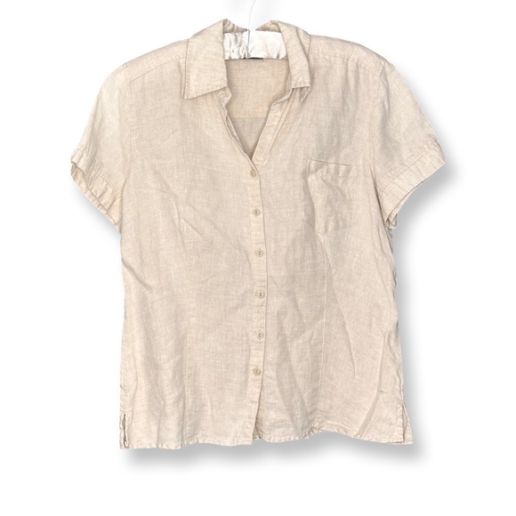 Kim Rogers Vintage Beige Linen Short Sleeve Blouse Sz M - Picture 1 of 5